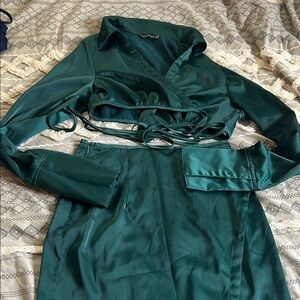 Elegant Green WrapTwo Piece Set